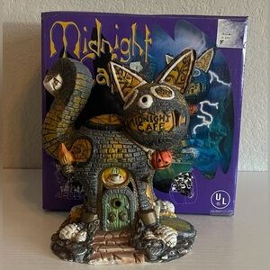 Vintage Halloween Midnight Cat Cafe Porcelain Cat In Original Box NWT